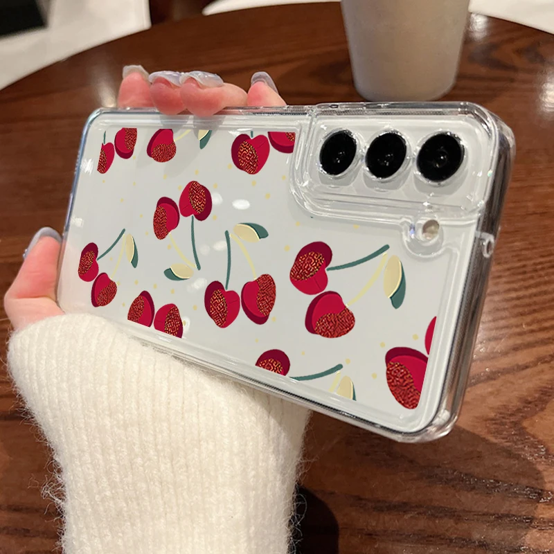 Capa Transparente De Tpu Para Celular Samsung Galaxy A53 Com Estampa De Cereja E Laço (a727).