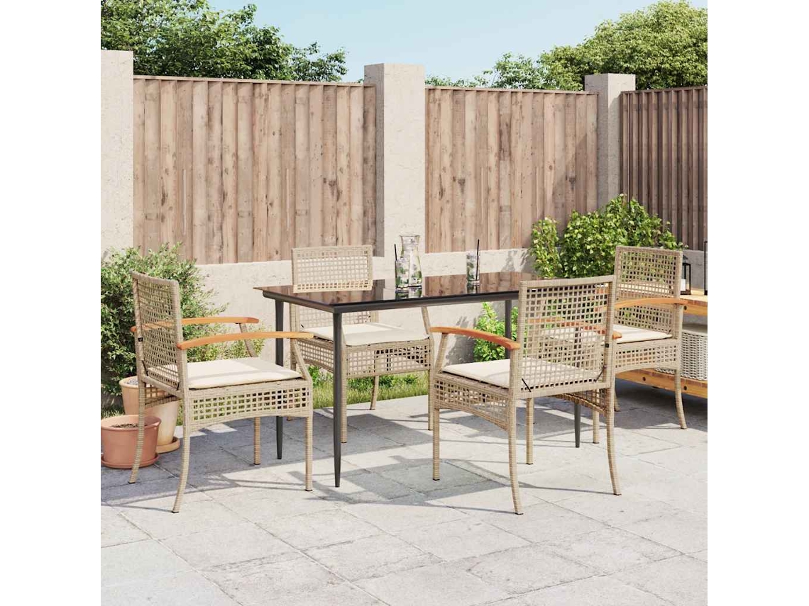 Vidaxl 5 Pcs Conjunto De Jantar P/ Jardim Com Almofadões Vime Pe Bege