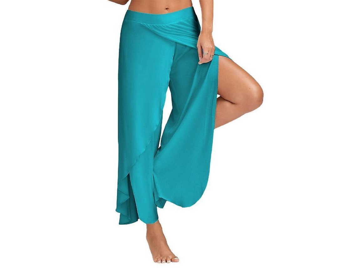 2026 pantalones Harem Palazzo de Yoga para Mujer de Talla Grande Pierna Ancha Suelta Flowy Con Slit Vjr M Azul