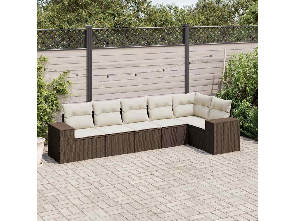Vidaxl 6 Pcs Conjunto De Sofás Jardim C/ Almofadões Vime Pe Castanho