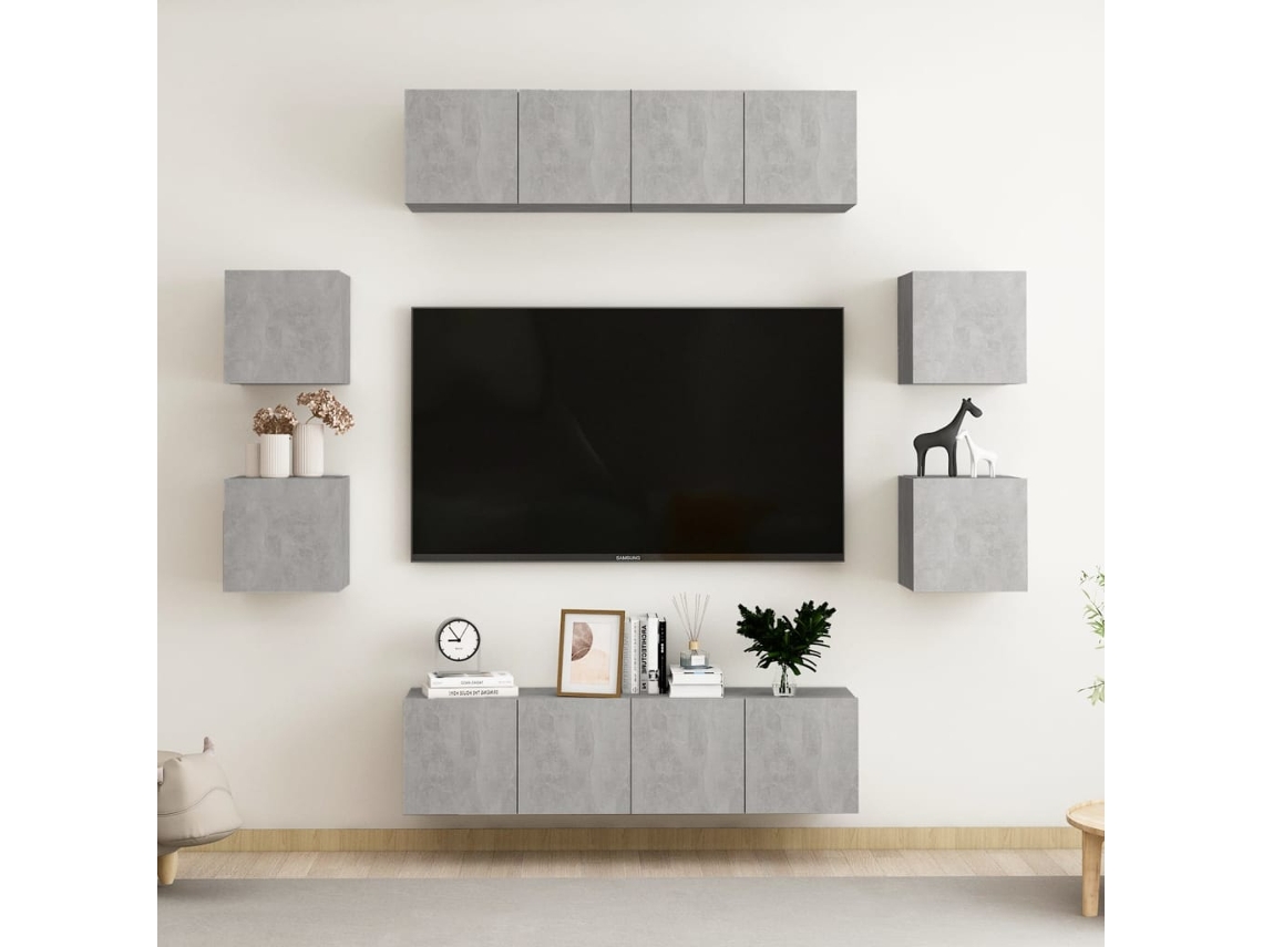 Vidaxl 8 Pcs Conjunto De Móveis De Tv Contraplacado Cinzento Cimento