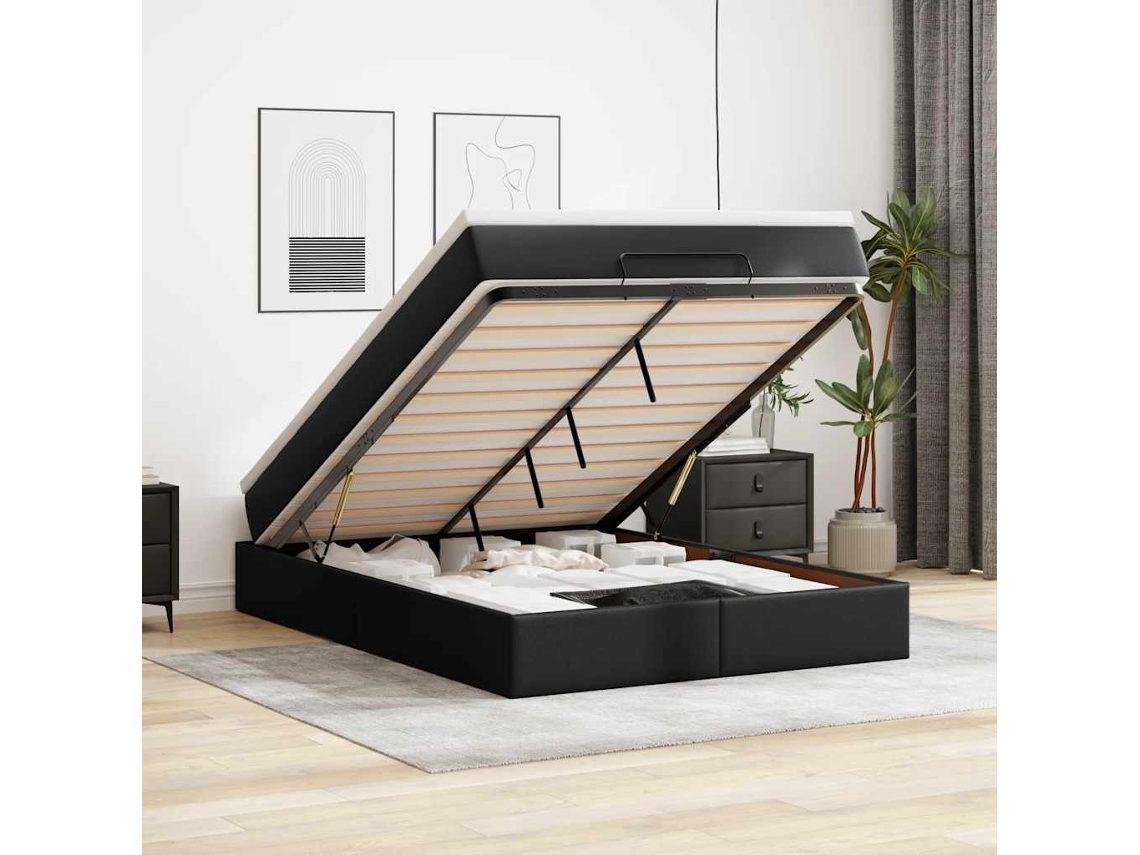 Vidaxl Estrutura De Cama Otomana Com Colchão 140x200 Cm Preta