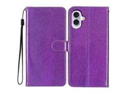 Capa De Couro Pu Com Suporte Dobrável E Glitter Para Iphone 16 Plus