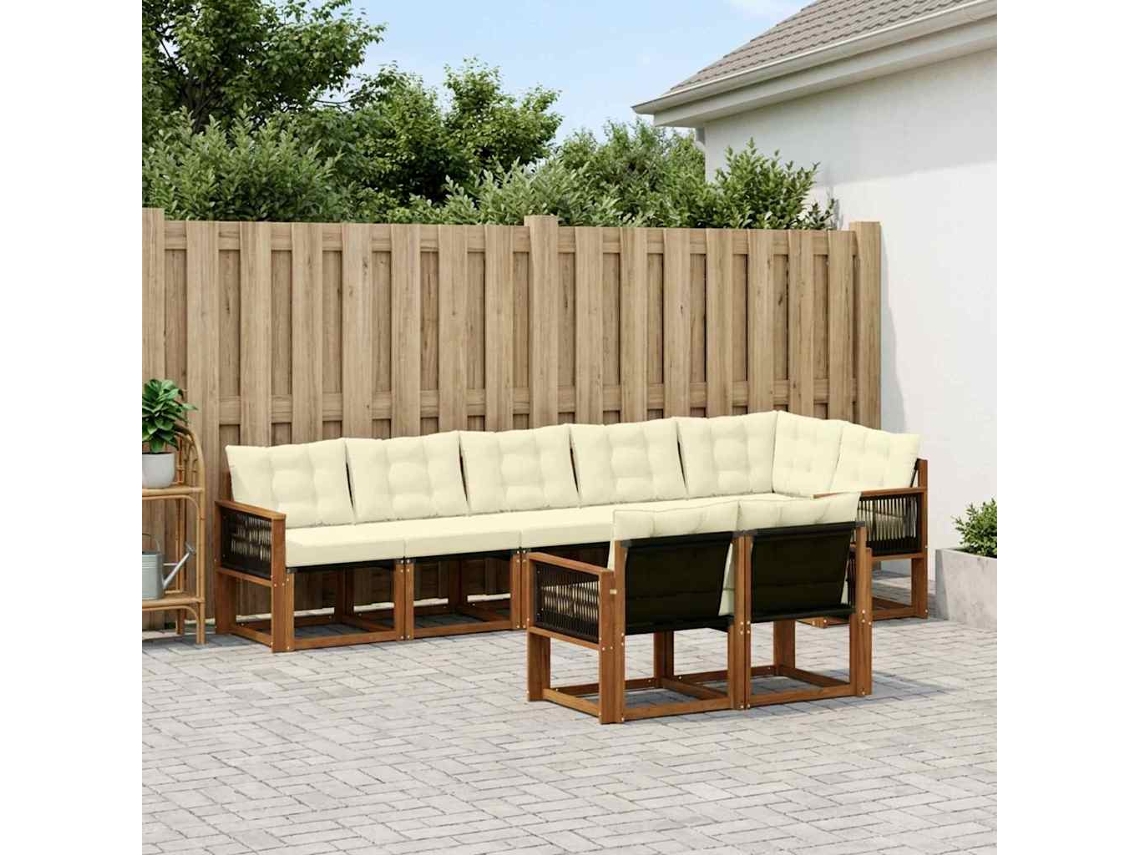 Vidaxl Conjunto De Sofás Para Exterior 8 Pcs Natural E Creme