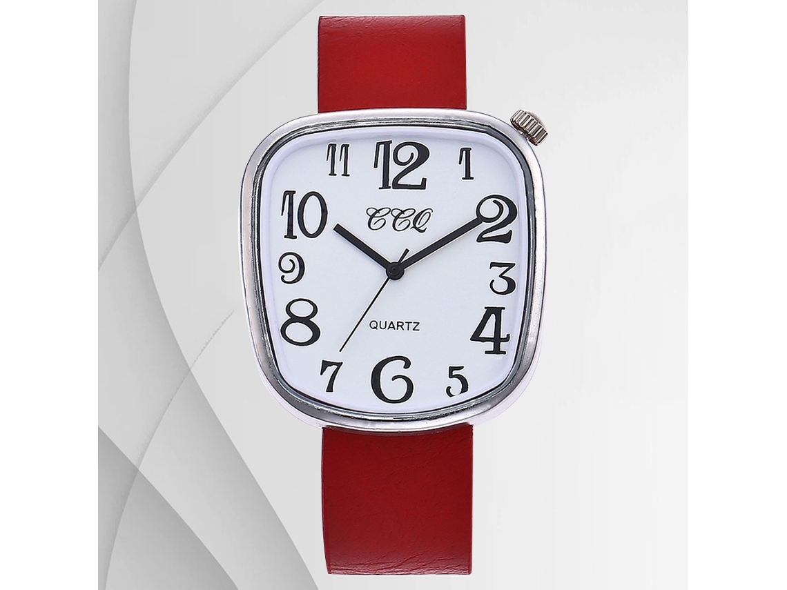 Reloj De Cuarzo De Pareja Con Correa De Cuero Pu Y Dial Cuadrado Numerado Grande (rojo Blanco)