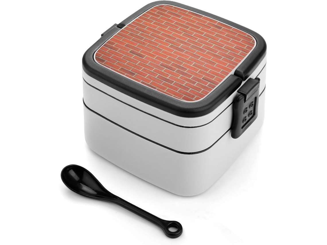 Marmita Bento De Dois Andares Com Textura Tijolo Vermelho, 1000ml, Empilhável, À Prova De Vazamentos, Com Colher
