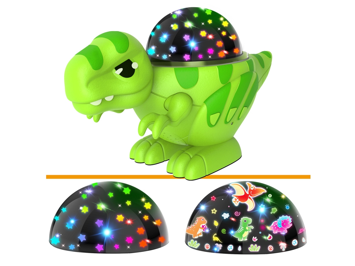 Projetor de luz infantil com dinossauros de desenho animado, verde, 2 cúpulas, decoração de Natal com luzes de neve para o Halloween BRILVIBERA