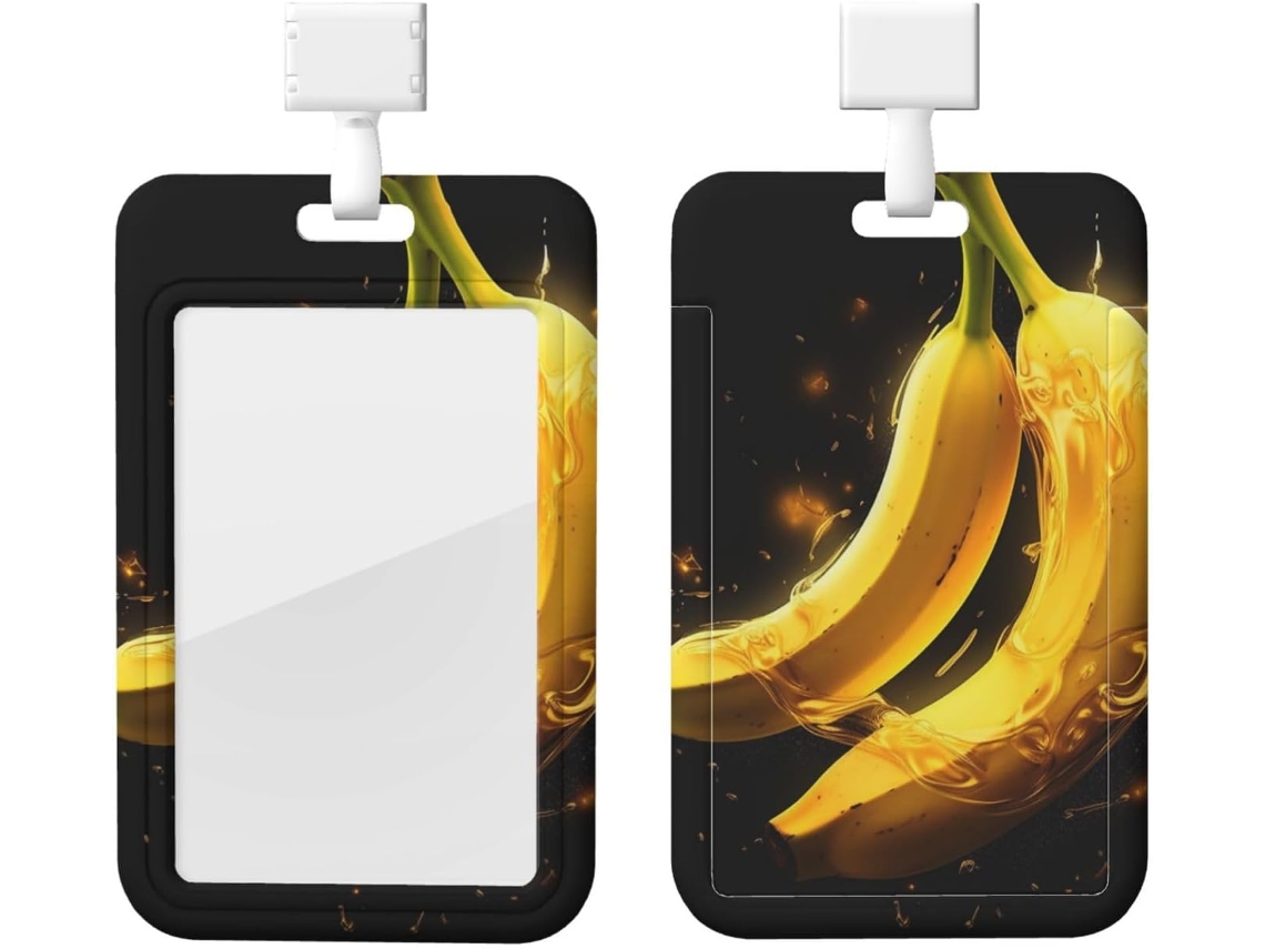 Suporte Crachá Banana Brilhante Com Cordão, Revestimento Plástico Impermeável, Armazenamento Crachá, Trabalho Ideal, Mesa