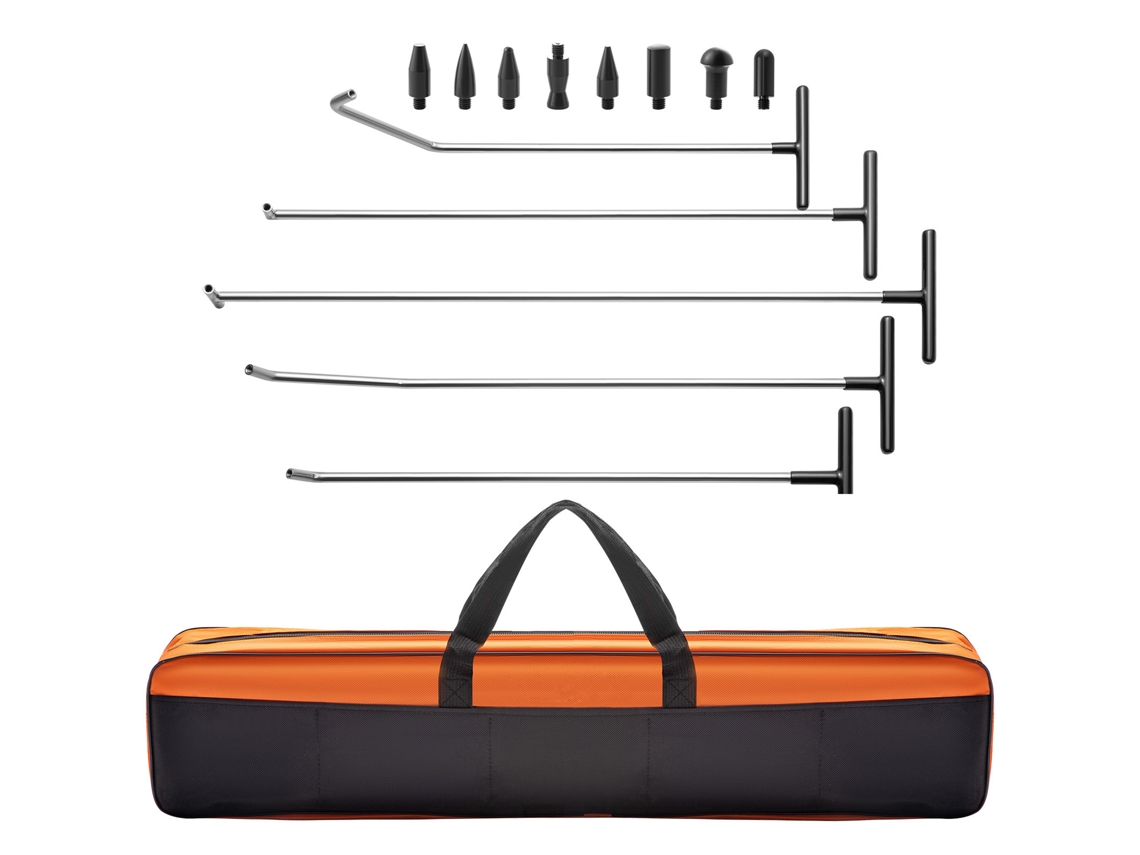 Kit de Remoção Amassados Sem Pintura 13 Peças, Varas Carroceria Aço Inoxidável com Bolsa para Manutenção Oficina Menores