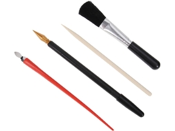 Kit de arte para raspagem de precisão com 4 peças, incluindo lata de plástico e pincel.