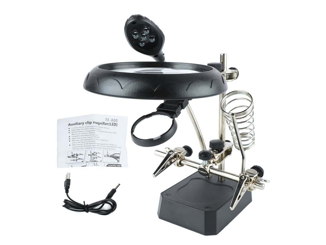 Lâmpada De Mesa Lupa Led Com Clip Auxiliar Para Inspecionar E Reparar Dispositivos Eletrônicos