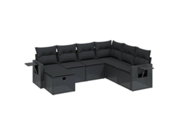 Conjunto de 7 Sofás para Jardim com Almofadões Vime Pe Preto MAISON EXCLUSIVE (N/A)