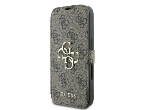 Capa Logotipo Metálico para iPhone 16 GUESS Pele Sintética Castanho