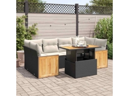 Vidaxl 7 Pcs Conjunto Sofás Jardim C/ Almofadões Vime Pe/acácia Preto