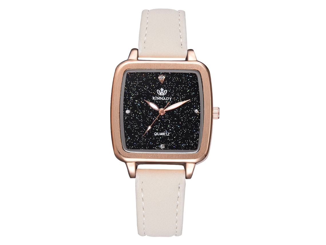 Relógio de Quartzo Feminino com Pulseira de Couro Pu Estilo Elegante Mostrador Quadrado Branco