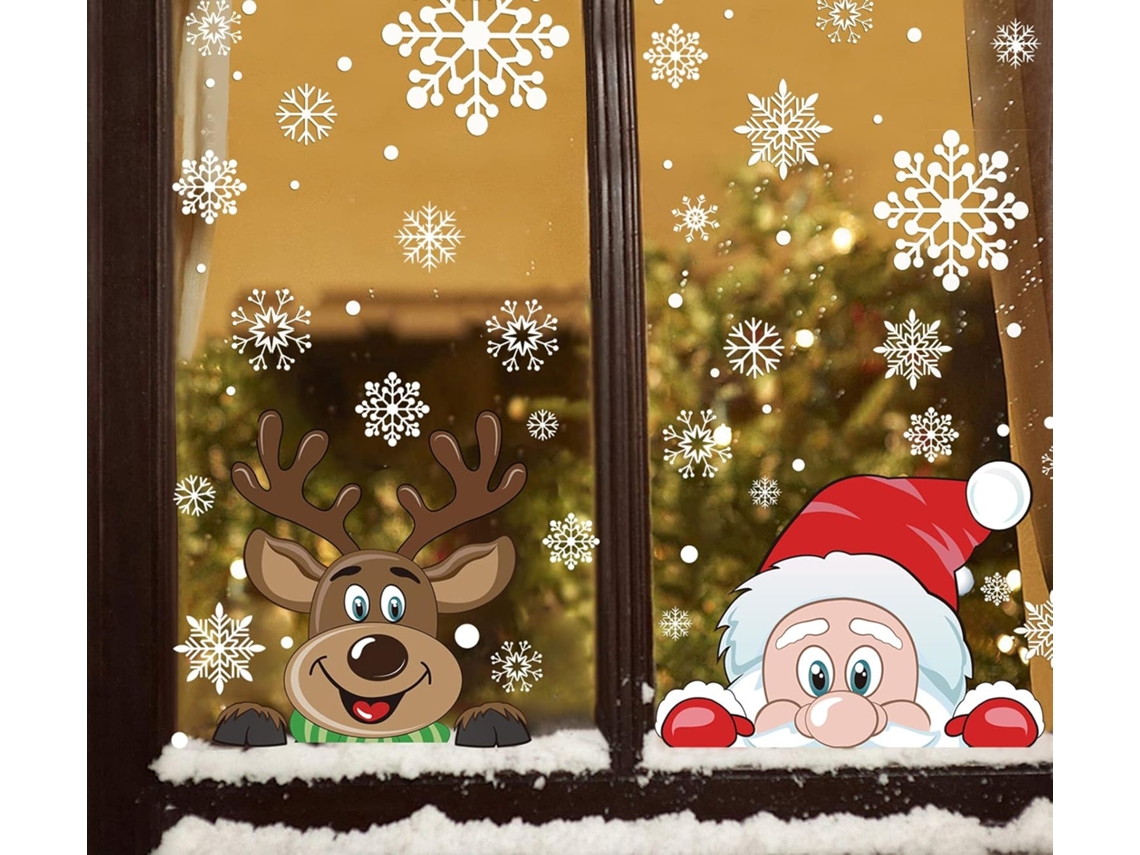 Papai Noel E Rudolph Espiando Adesivos De Janela De Natal Com Flocos De Neve Aquaforge