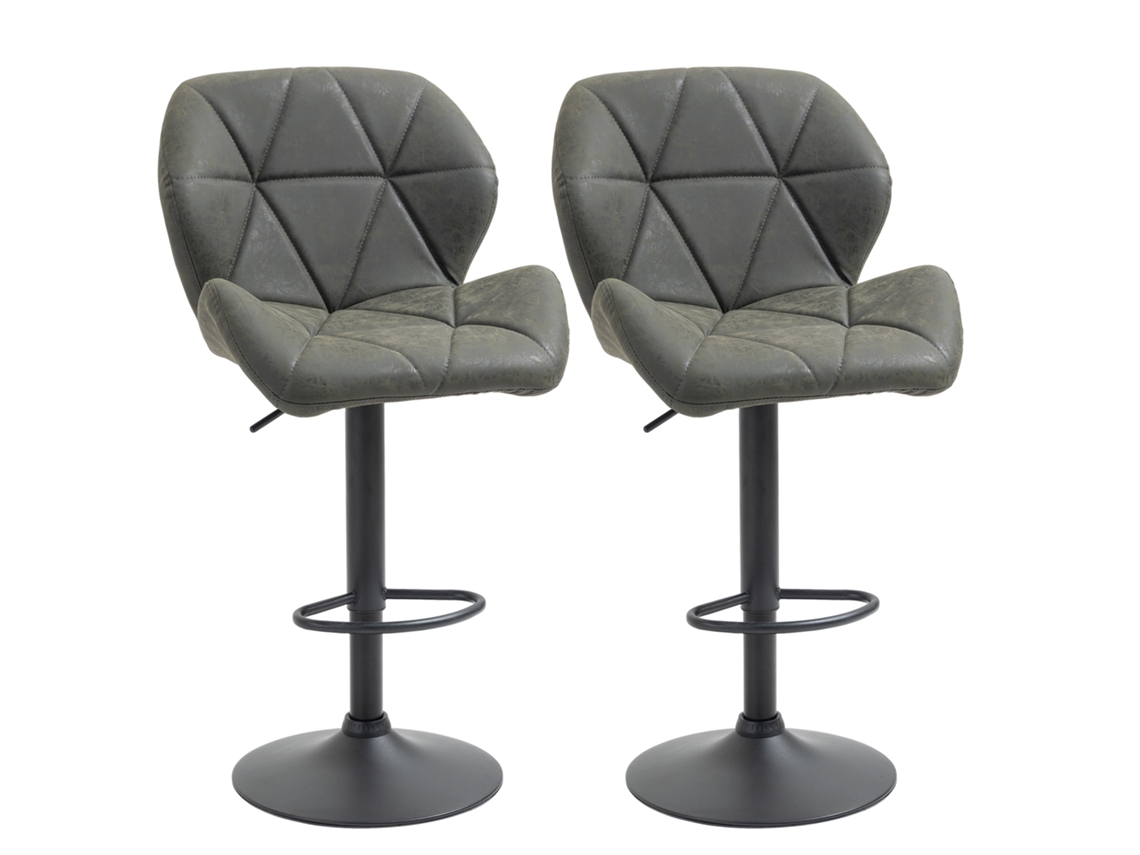 Banco de Bar Ajustável 2 Peças, base metálica e assento em couro sintético com encosto e apoio para os pés 51.5x57.5x93-114.5cm verde militar BTFORUS
