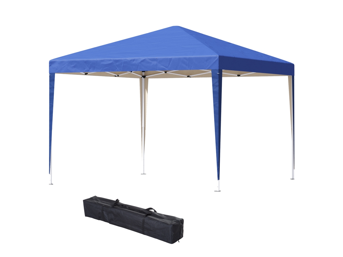 Tenda Dobrável 295x295x255 Cm Com Bolsa De Transporte Altura Ajustável Anti-uv Para Terraço Pátio Azul