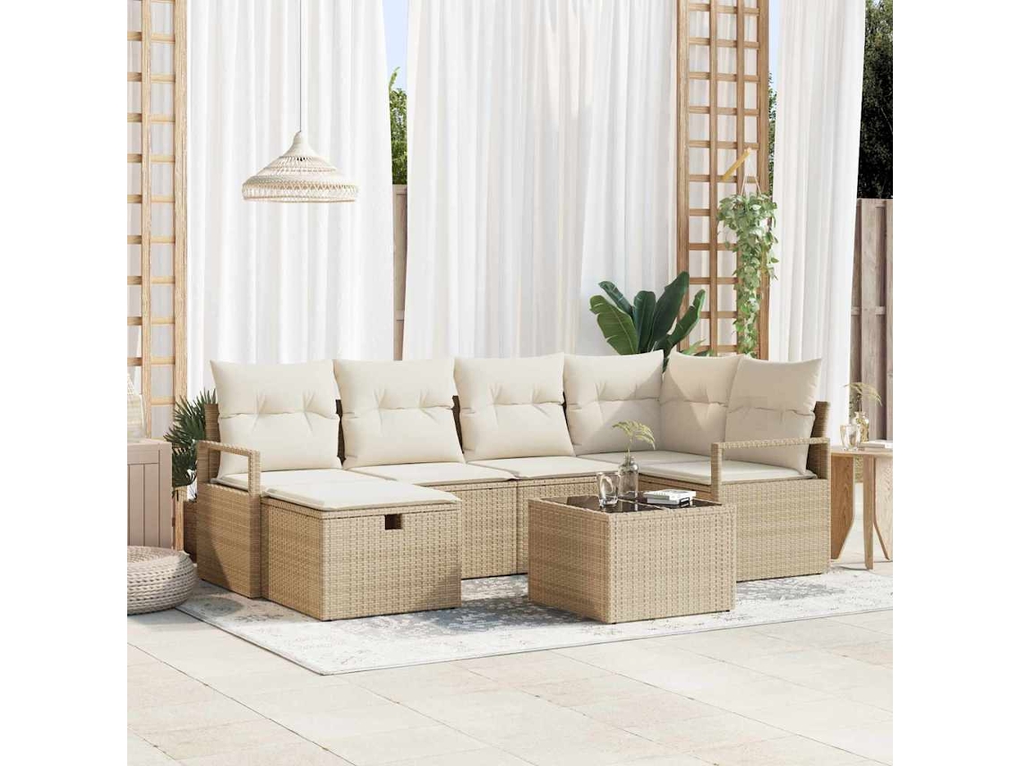 Vidaxl Conjunto de Sofá de Jardim 7 Pcs Bege Rattan Sintético
