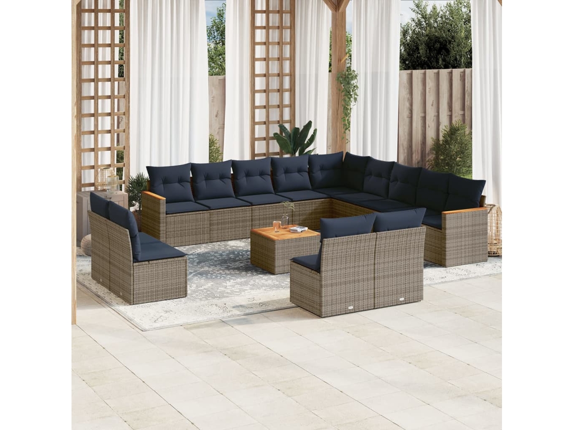 Conjunto de Sofá de Jardim com 13 Peças e Almofadas em Rattan Sintético Preto VIDAXL