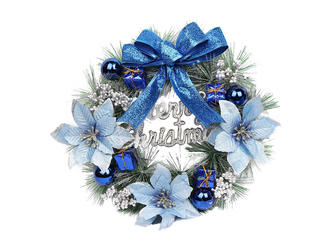Guirlanda de Natal Azul com Laço Artificial de 30cm para Casa LAXISCREED