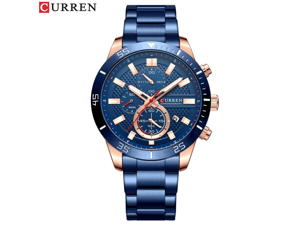 Relógio Masculino Casual À Prova D'água , Relógio de Pulso Multifuncional de Seis Ponteiros com Pulseira de Aço Inoxidável. MDUG (azul)