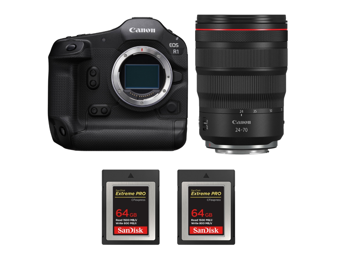 Eos R1 + Rf 24 70mm F/2.8 L Is Usm + 2 Sandisk 64gb Extreme Pro Cfexpress Type B + Ebook “20 Dicas para Fotos Que Impressionam” CANON