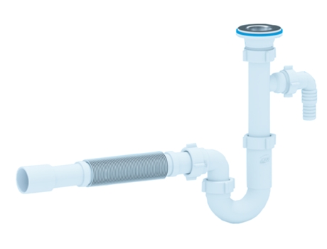 Sifão para Escoamento de Resíduos de Lavatório de Cozinha 6/4 X 40 mm com Parte Flexível e Entrada para Máquina de Lavar Loiça