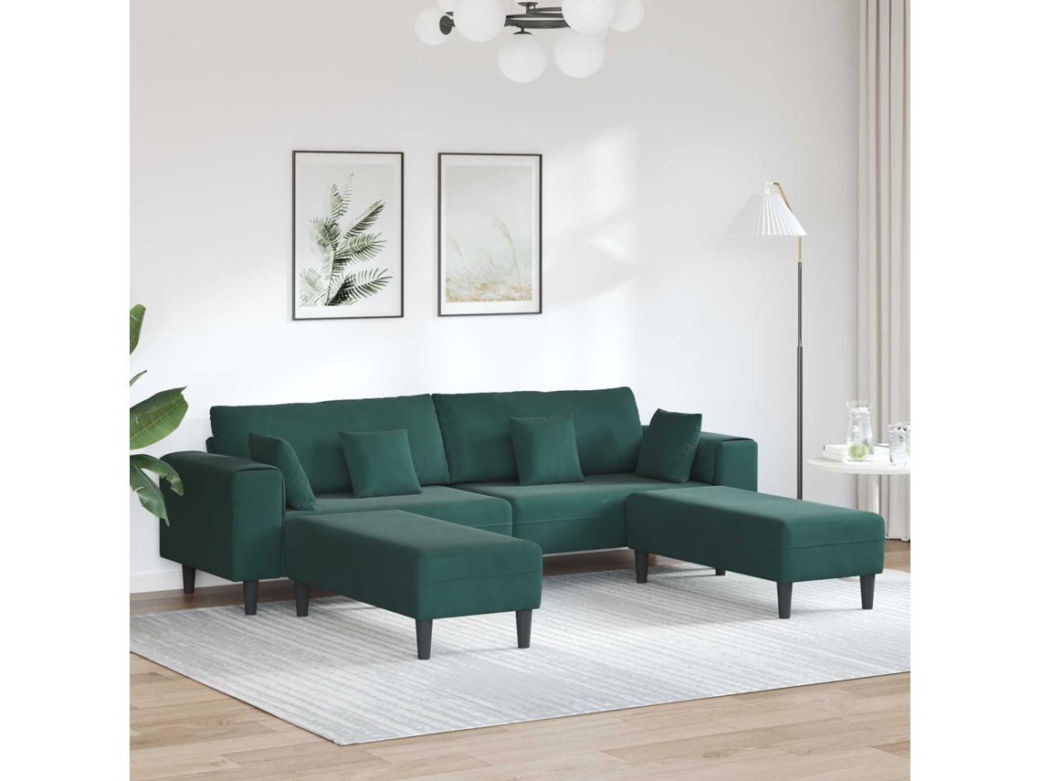 Vidaxl Sofá 3 Unid. Verde Escuro Veludo