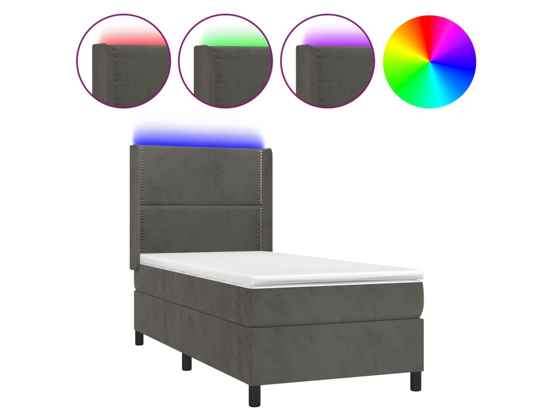 Cama Box Spring com Colchão LED 90x190 cm Veludo Cinzento Escuro MAISON EXCLUSIVE