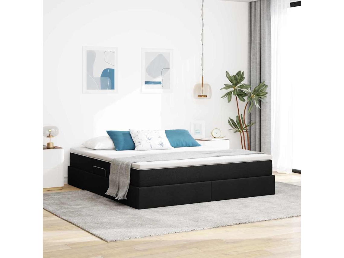 Vidaxl Cama Com Arrumação E Colchão Preto 160 X 200 Cm Poliéster