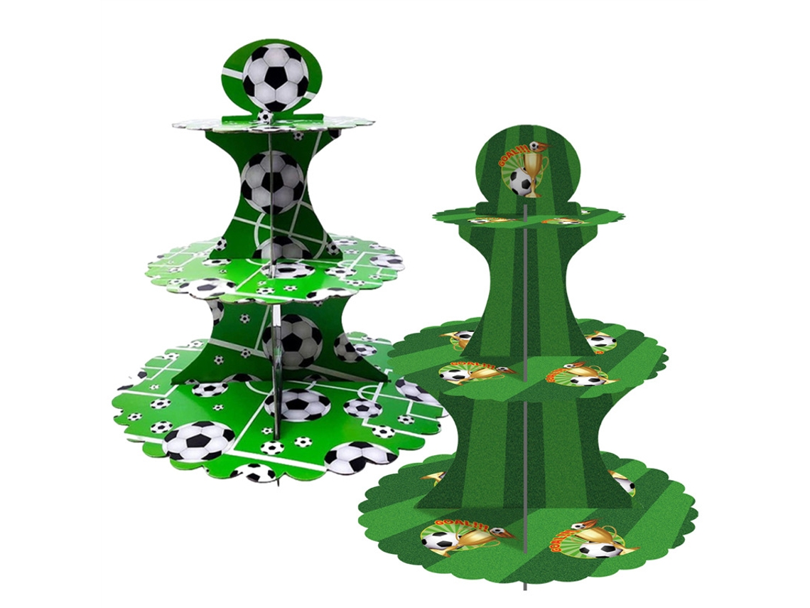 Suporte De Papel Para Bolo Três Andares Com Tema Futebol (2+1) Decoração Festas Aniversário Fãs.