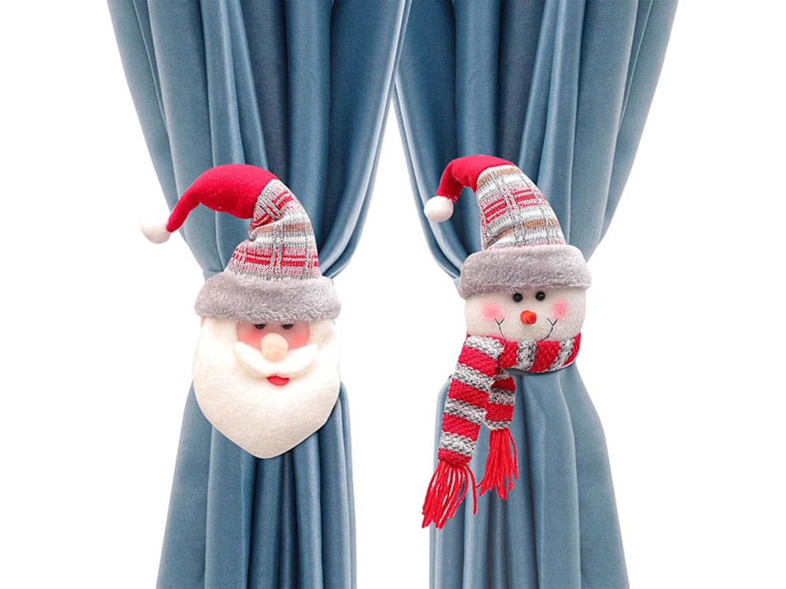 Conjunto De 2 Prendedores De Cortina Natalinos Com Boneco De Neve E Papai Noel