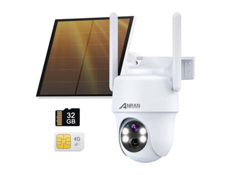 Câmera Rotativa Solar 4G Lte 360º 32Gb Sd 2K Ptz com Bateria Visão Noturna Áudio Bidirecional ANRAN
