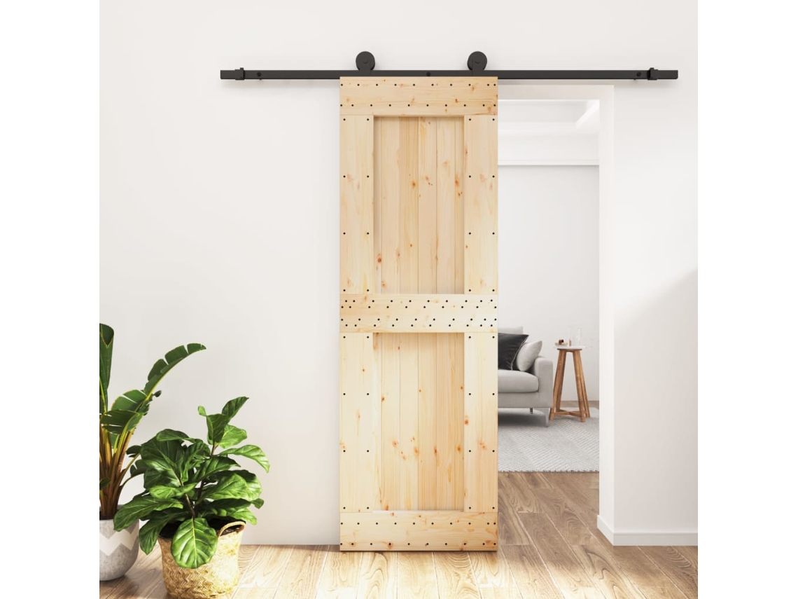 Porta De Correr | Porta Deslizante Com Ferragens 70x210 Cm Madeira Maciça De Pinus Wsd309409 Lovely Home
