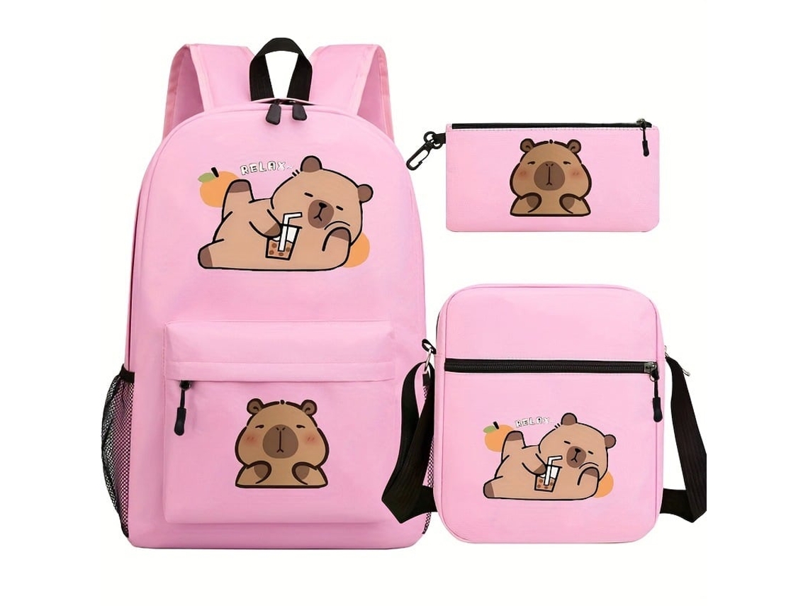 Mochila Escolar de Grande Capacidade Capybara, com 3 Peças, Lancheira e Estojo M04 Of BRILVIBERA