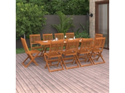 Conjunto de 11 Peças de Jantar Para Jardim 220x90x75cm Acácia Maciça Dkd Home Decor