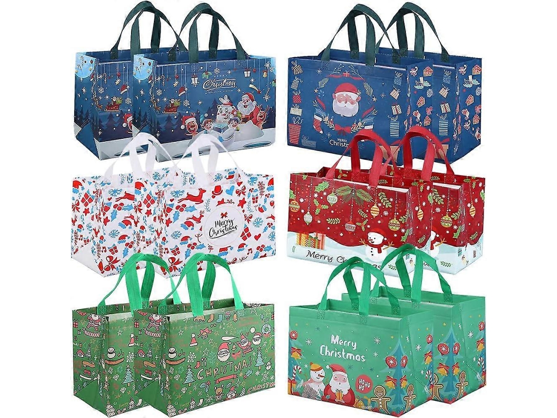 Conjunto De 12 Sacolas Grandes De Natal Com Alças, Sacolas De Presente Reutilizáveis, De Compras, 12 St