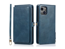 Capa Amovível Pega Para Iphone 15 Plus Pele Sintética Azul
