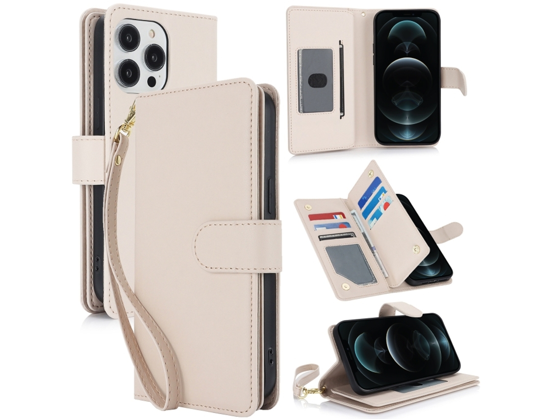 Capa Carteira De Couro Para Iphone 12 Pro Max - Com Rfid - Para Vários Cartões