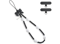 Pingente Elegante Para Celular Com Laço Preto E Miçangas - Alça De Pulso Estilosa E Bonita Para Celular, Acessório Charmoso - Perfeito Para Iphonemo