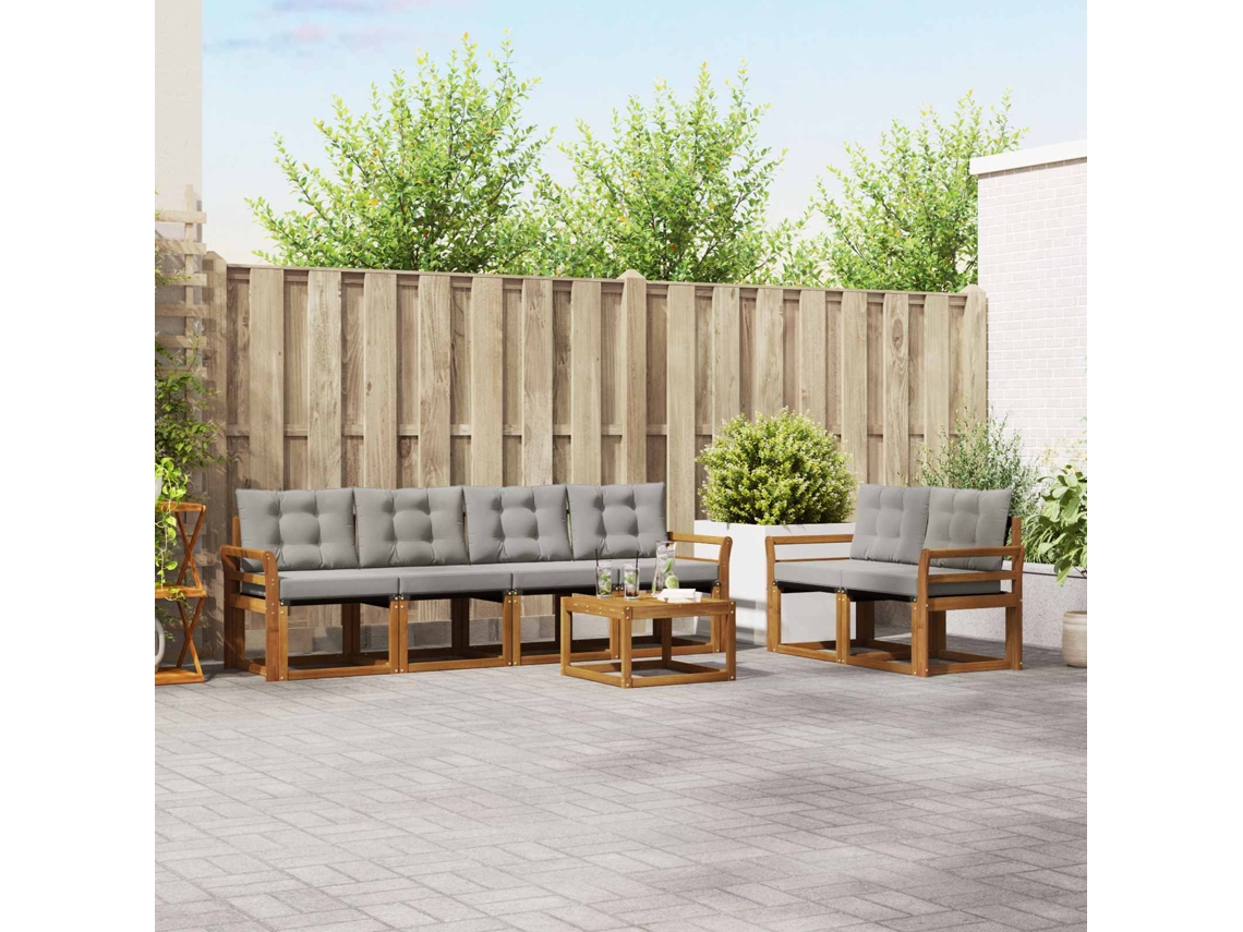 Vidaxl Conjunto De Sofás Para Exterior 7 Pcs Cinza Natural E Claro