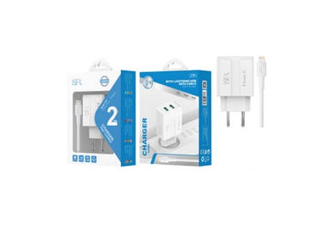 Carregador ISER Fast Charge com 2 Usb e Cabo para iPhone 2.4A