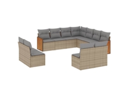 Conjunto de 11 Sofás de Jardim com Almofadões Vime Pe Bege MAISON EXCLUSIVE