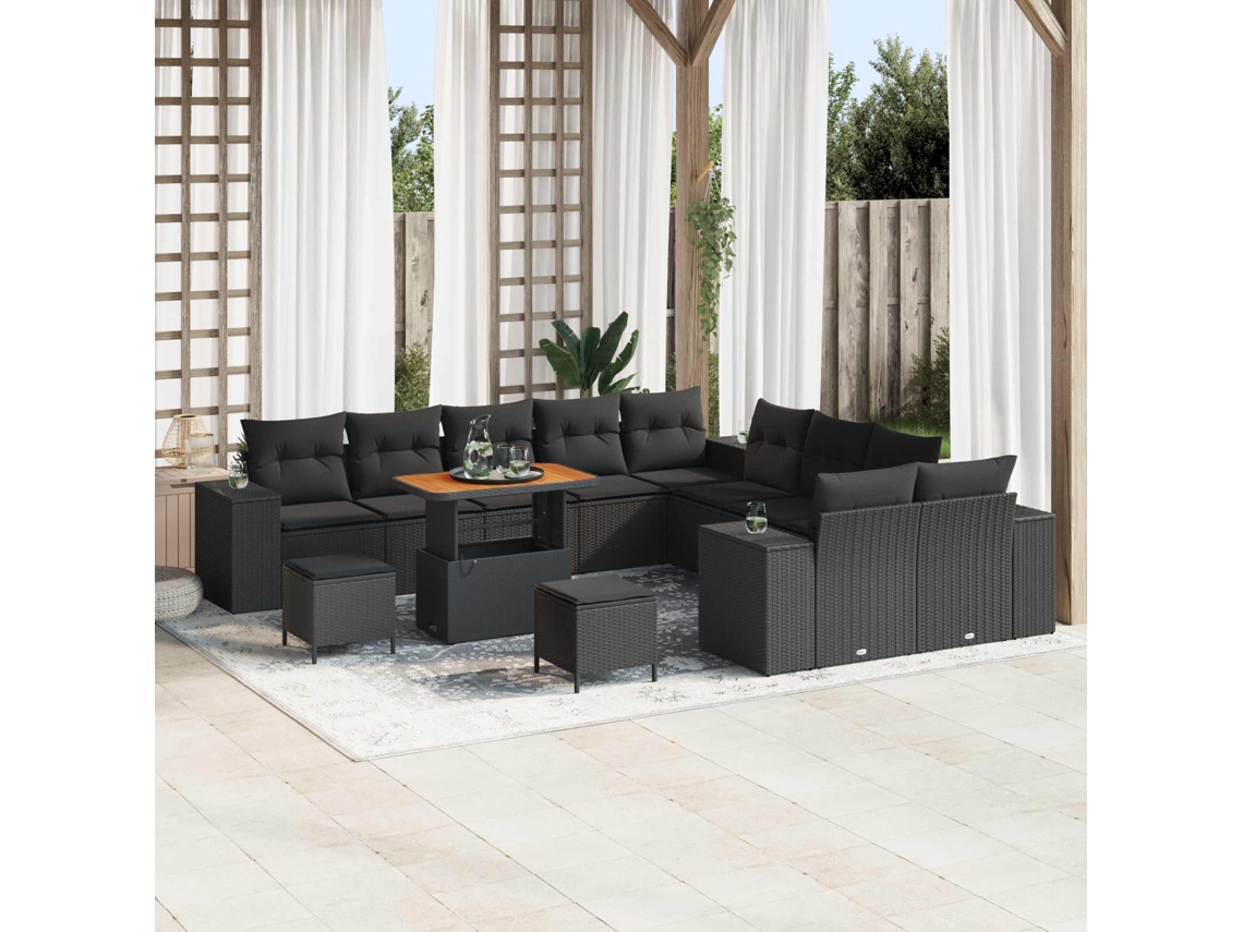 Vidaxl Conjunto De Sofá De Jardim 13 Unid. Preto Vime Pe