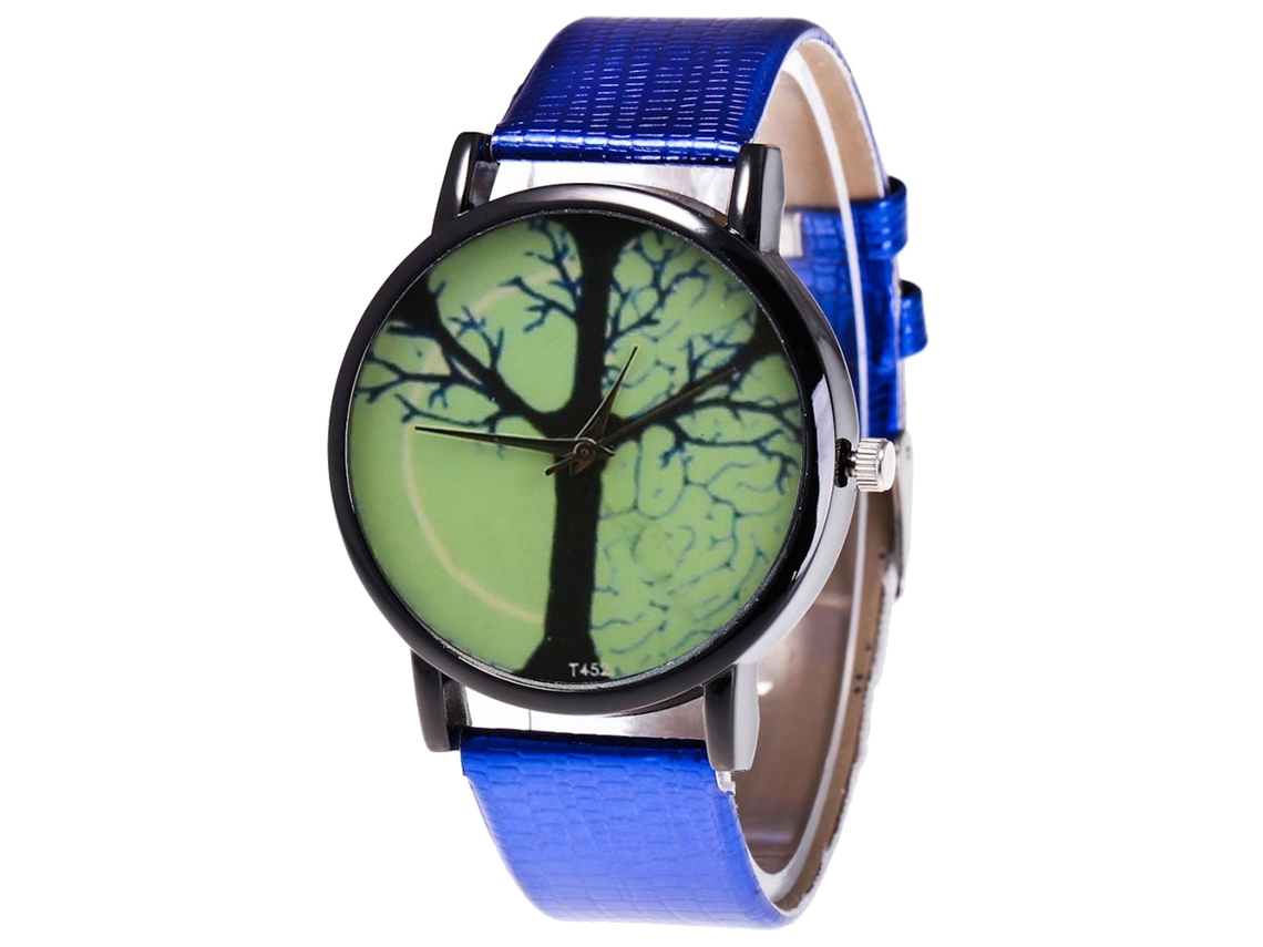 Relógio de quartzo com mostrador redondo simples e pulseira de couro PU para casais (azul)