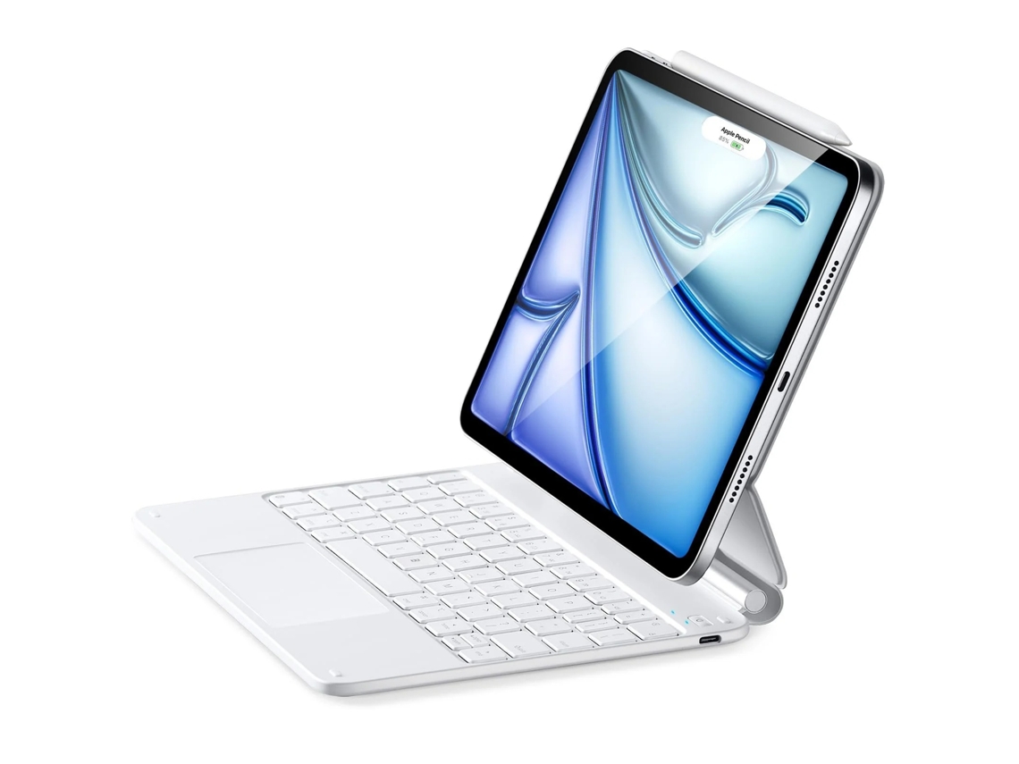 Teclado Bluetooth Para Tablet Lurelia, Compatível Com I Pad 10 (2022, Branco, Teclado Bluetooth, Fixação Magnética