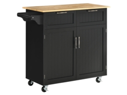 Carrinho de cozinha móvel com 2 gavetas 2 portas prateleira ajustável 104x46x91 cm preto