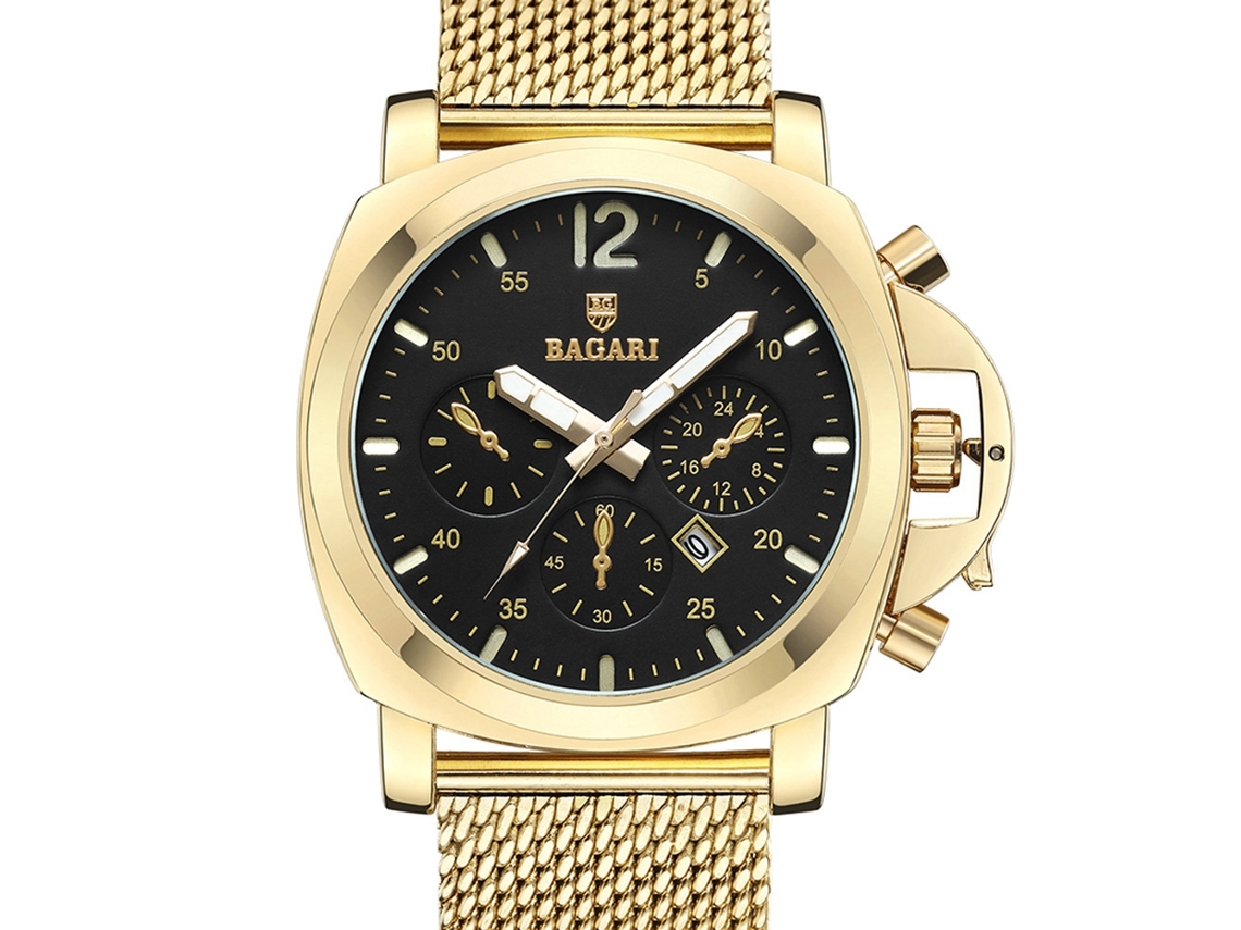 Reloj De Pulsera Redondo Bagari Moda Dial Simple Cuarzo Oro