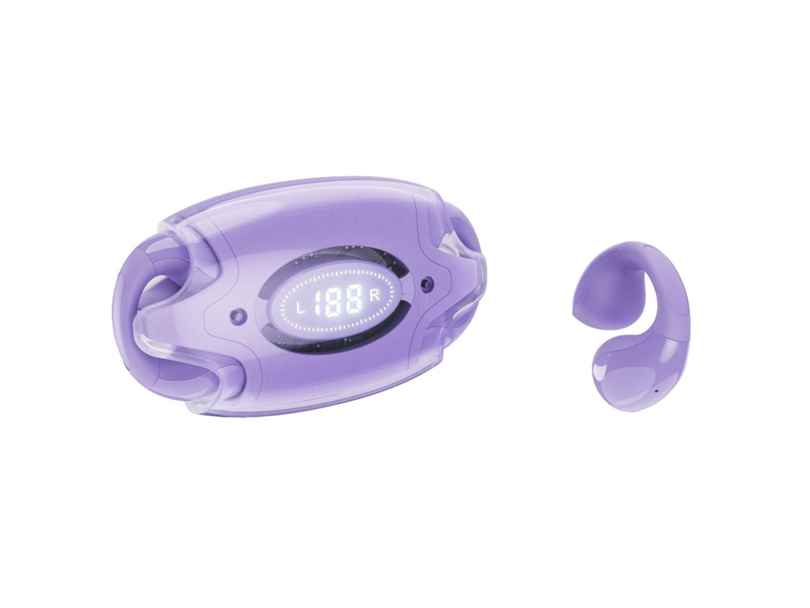 Fones Abertos Bluetooth Verdadeiros Sem Fio com Clipe, Resistente Suor, Carregamento Rápido, 24h Reprodução Roxo JIAPEI
